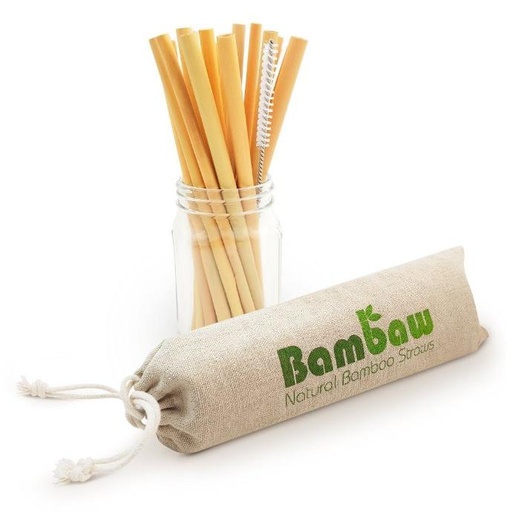 [BAM-E06-1002] 12 Pailles de 14 cm + brosse + 2 pochettes en coton - à partir de 4 ans